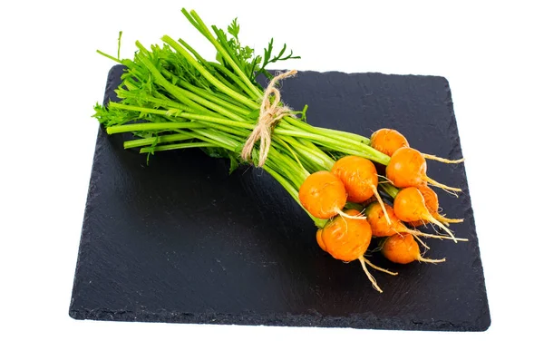 Ramo Zanahorias Frescas Redondas Verduras Orgánicas Comida Vegetariana Estudio Foto — Foto de Stock