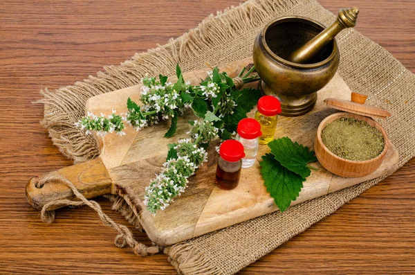 Use Herbs Folk Medicine Bottles Tinctures Studio Photo — Stock Photo, Image