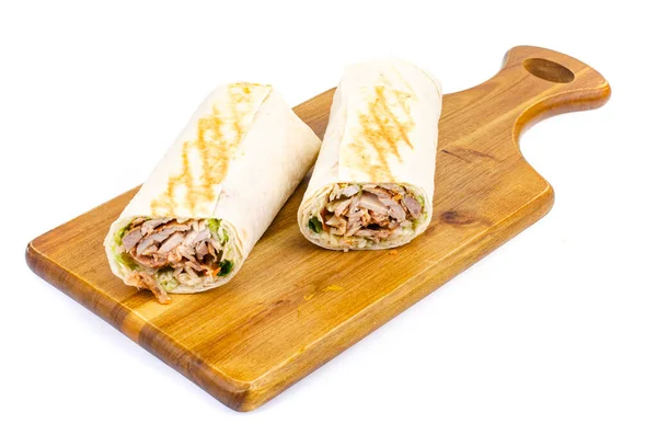 Shawarma Lavash Meat Vegetables Studio Photo — Stock Photo, Image