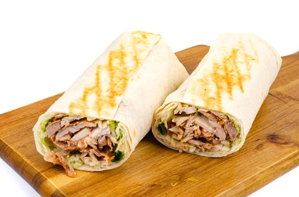 Shawarma Lavash Meat Vegetables Studio Photo — Stock Photo, Image