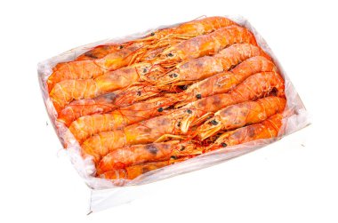 Beyaz arka planda donmuş Langoustines Argentine. Stüdyo Fotoğrafı