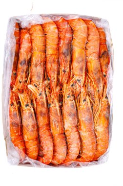 Beyaz arka planda donmuş Langoustines Argentine. Stüdyo Fotoğrafı