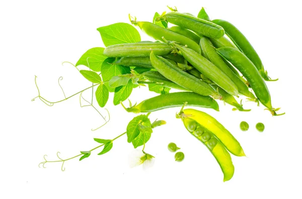 Vainas Brotes Guisantes Verdes Aislados Sobre Fondo Blanco Estudio Foto — Foto de Stock