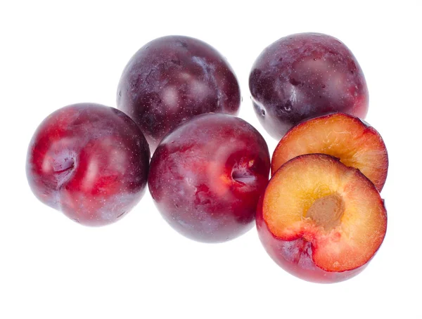 Ripe Sweet Plum White Background Studio Phot — Stock Photo, Image