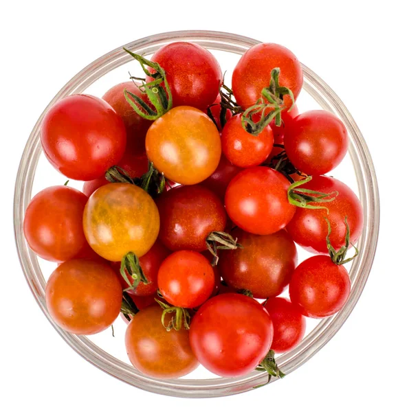 Tomates Cereja Vermelho Miniatura Sobre Fundo Branco Produtos Vegetarianos Vegetais — Fotografia de Stock