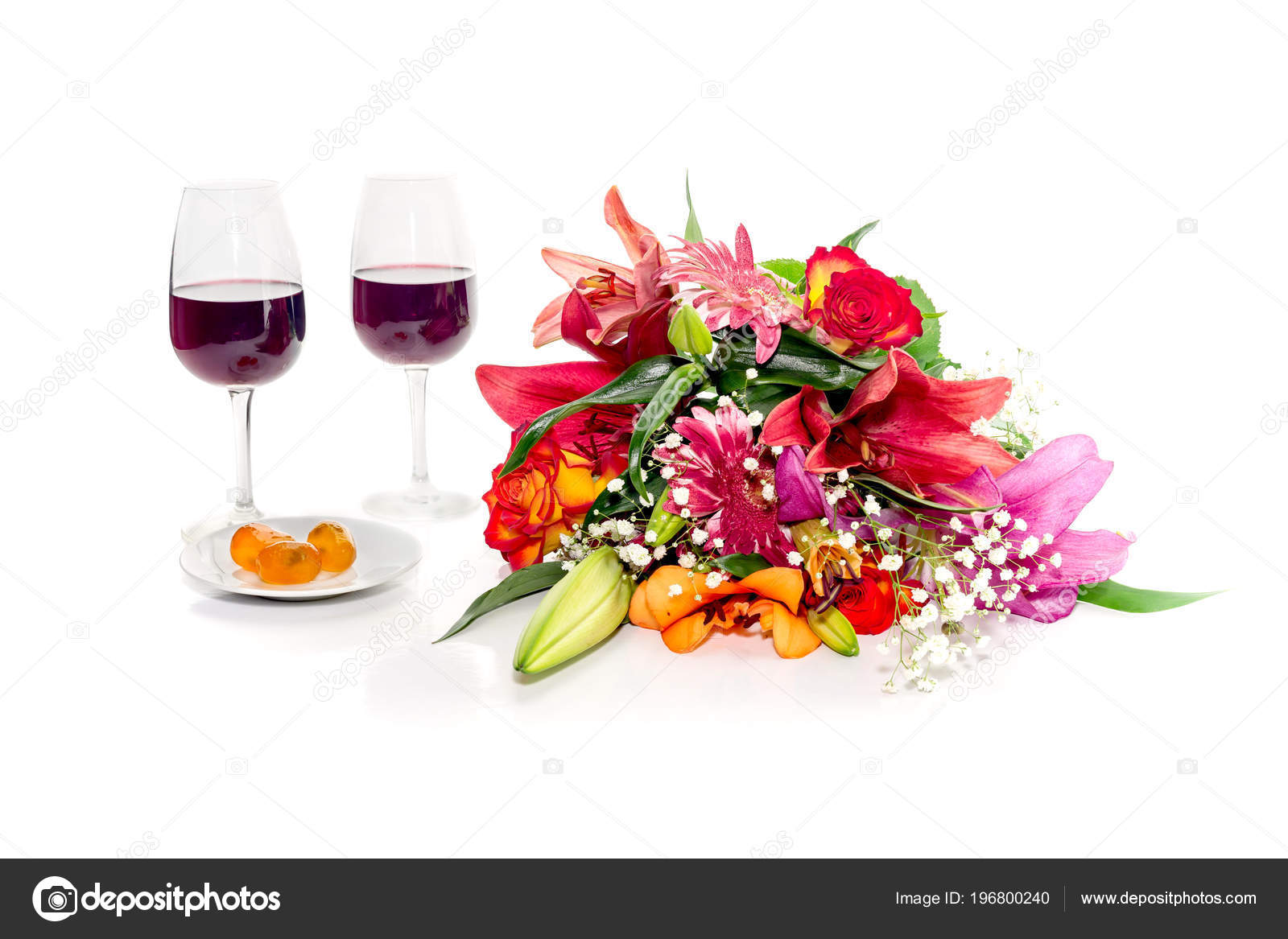 Bouquet Fleurs Diverses Vins Verre Petit Kumquat Sur