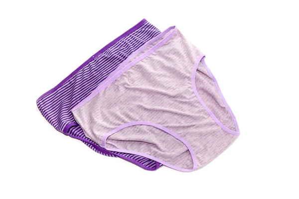 Nové Moderní Pohodlné Fialové Ženské Kalhotky Vzorem Bílém Pozadí Detail — Stock fotografie