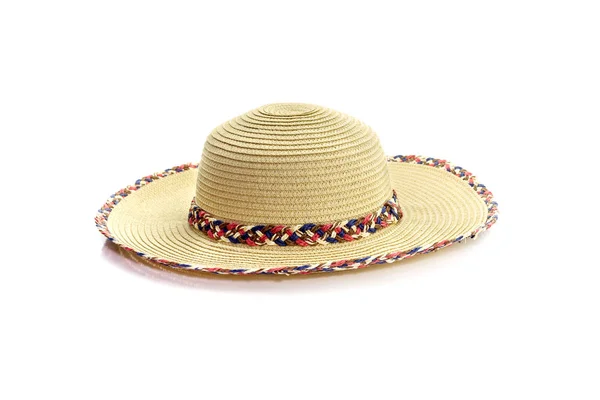 Nuevo Elegante Verano Protección Solar Sombrero Paja Sobre Fondo Blanco — Foto de Stock
