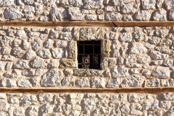 Den Textur Mönster Den Gamla Beige Fondvägg Naturlig Sten Med — Stockfoto