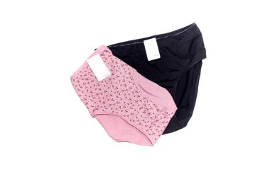Yeni, modern, konforlu pembe ve siyah kadın külot ile beyaz arka plan yakın çekim bir desen