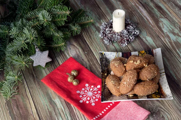 Nouvel Composition Noël National Biscuits Grecs Noël Melomacarona Sur Une — Photo