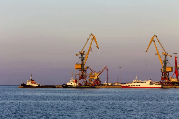 Industrial landscape. View of the port city of Heraklion in the evening (Greece, island Crete)