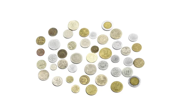 Obsolete Out Use Coins Different Countries Close White Background — Stock Photo, Image