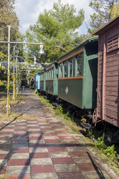 Railway Museum Kalamata Vasúti Park Múzeum Régi Vonatok Állomás Alatt — Stock Fotó