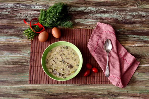 Composizione Pasquale Minestra Nazionale Greca Magiritsa Una Ciotola Che Viene — Foto Stock