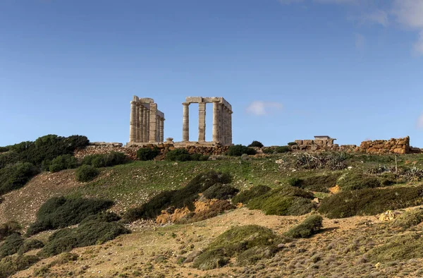 Veduta Delle Rovine Arcaico Periodo Tempio Poseidone Sul Capo Sounion — Foto Stock