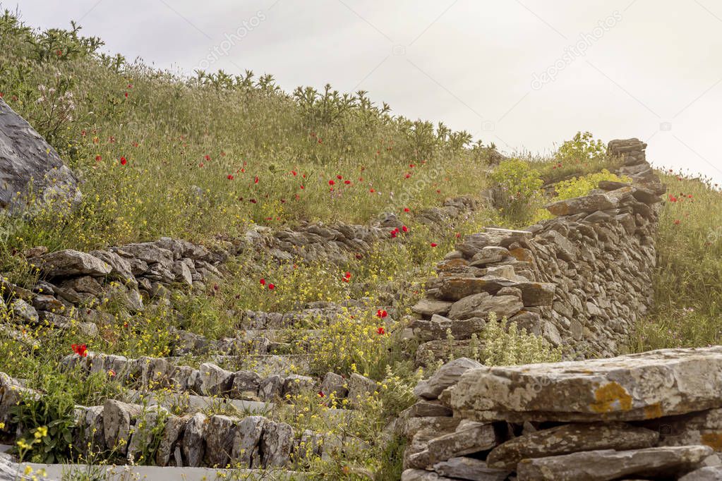 Fragment of the Castle of Faneromeni on Andros (Greece, Cyclades
