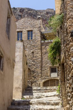 Sokak güçlendirilmiş kasaba Monemvasia görünümü (Laconia, Greece, Pelop