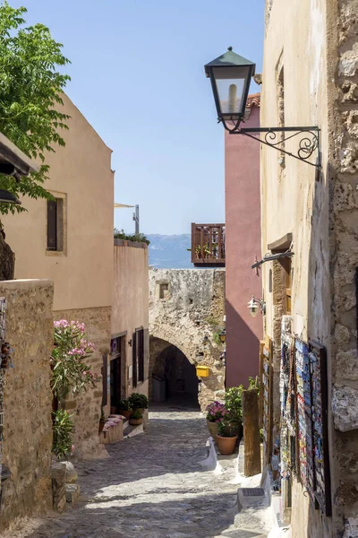 Sokak güçlendirilmiş kasaba Monemvasia görünümü (Laconia, Greece, Pelop
