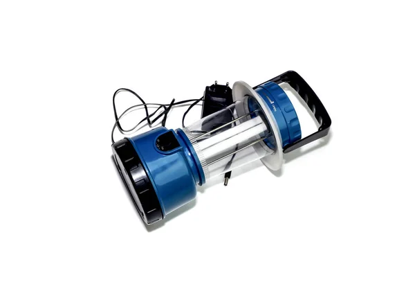 New, blue, modern flashlight on the solar powered for camping — Stock Photo, Image