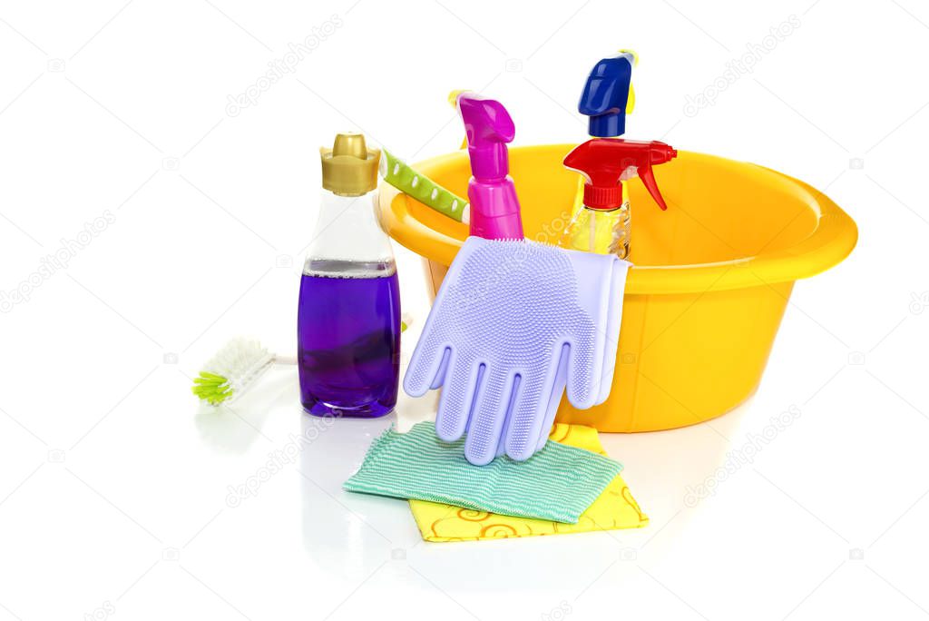 Detergents for home cleaning on a white background