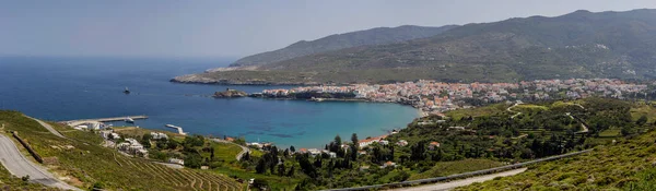 View Height Town Chora Sea Mountain Spring Day Andros Island — Stock Photo, Image