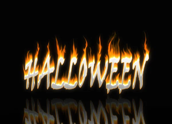 Gyönyörű Tüzes Helloween Szöveg Fekete Háttér Közelkép — Stock Fotó