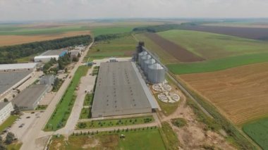 Tarım tahıl siloları depolama tankları üst havadan görünümü. 4k