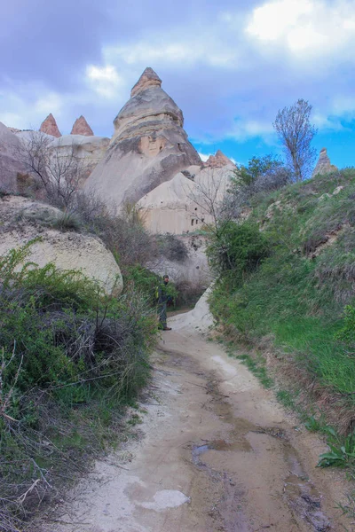 Törökország Cappadocia Holdbéli Tájat Barlang — Stock Fotó