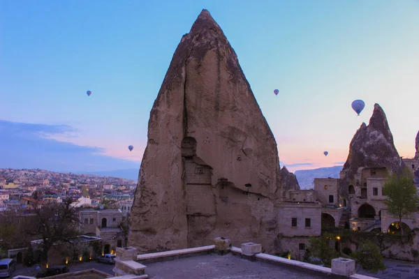 Turkey Cappadocia Morning Sunrise Caves Balloons — Stock Photo, Image