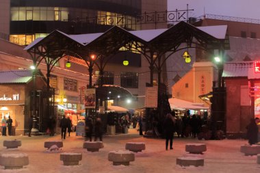 Güzel mimari St. Petersburg. Sennaya Meydanı. Kış cityscape. Kış kar kare