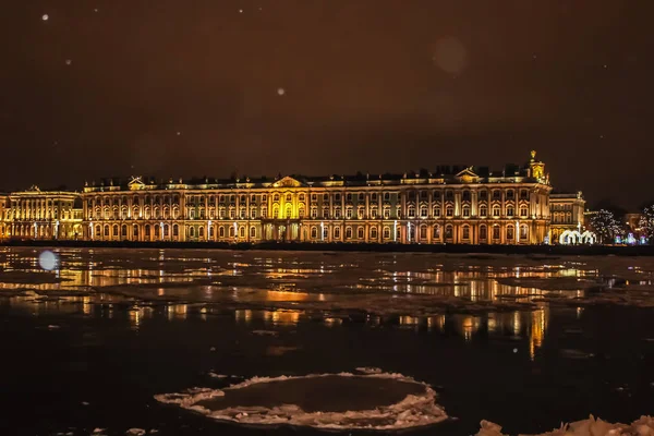 Winter Night City New Year Night Peterburg Ice Drift Neva — Stock Photo, Image