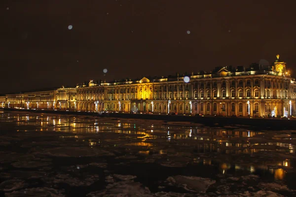 Winter Night City New Year Night Peterburg Ice Drift Neva — Stock Photo, Image