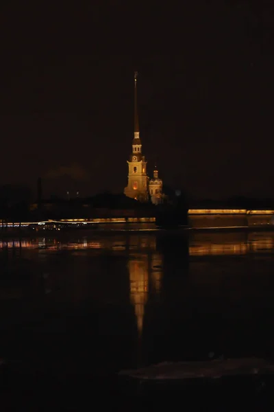 Winter Night City New Year Night Peterburg Ice Drift Neva — Stock Photo, Image