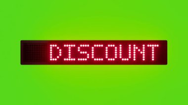 DISCOUNT COUPONS AVAILABLE AT BILLING COUNTER Scrolling Red Dot Matrix LED Text Animation on Green Screen Seamless Loop
