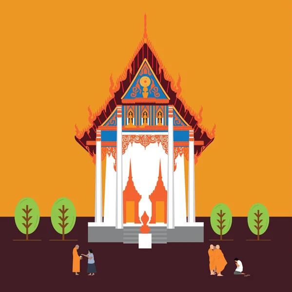 Templo Tailandia Con Monje — Vector de stock