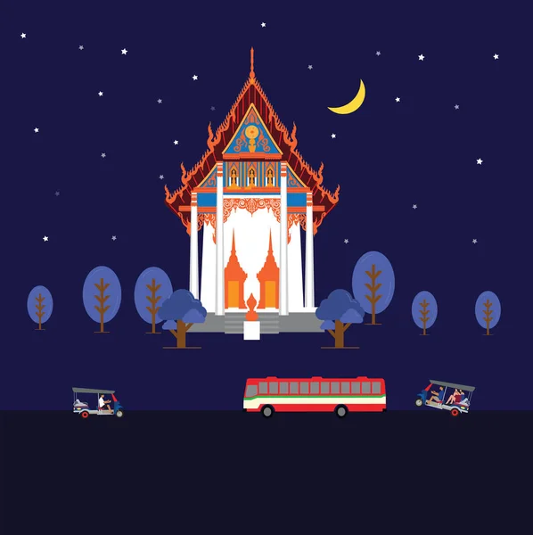 Nacht Tempel Bangkok — Stockvector