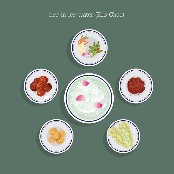 Επιδόρπιο Της Ταϊλάνδης Ρυζιού Στο Νερό Πάγου Kao Chae — Διανυσματικό Αρχείο