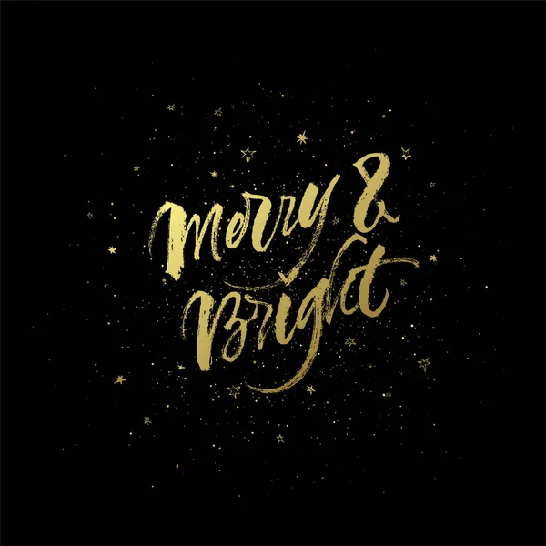 Merry Bright Carte Voeux Noël Doré Design Résumé Fond Étoile — Image vectorielle