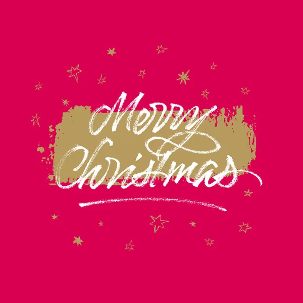 Merry Christmas Golden Red Greeting Card Vector Handwritten Brush Calligraphy — Stock Vector