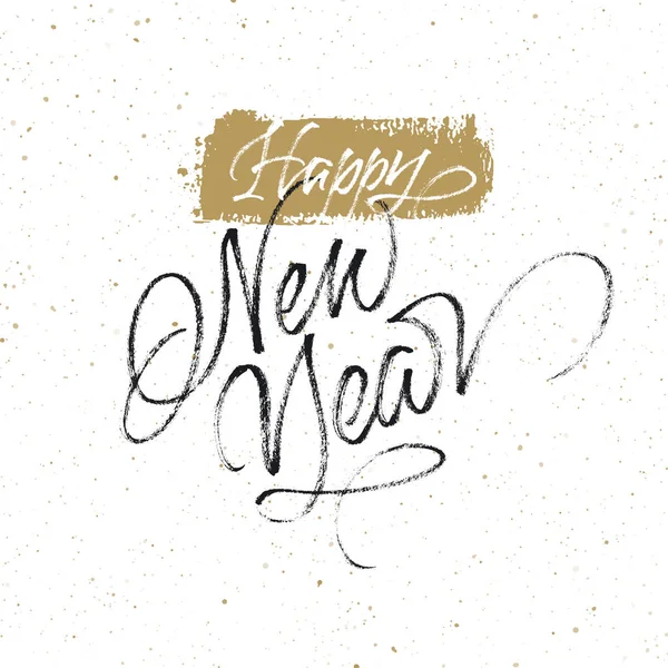 Happy New Year Greeting Card Handwritten Vector Lettering Splattered Background — Stock Vector