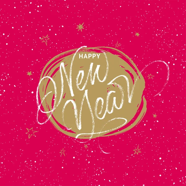 Happy New Year Greeting Card Handwritten Vector Calligraphy Red Golden — Stock Vector