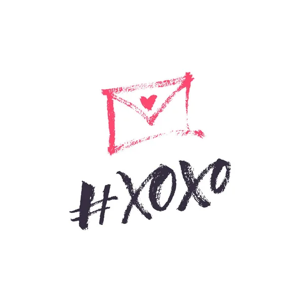 Xoxo Beso Hashtag Tarjeta Felicitación Del Día San Valentín Ilustración — Vector de stock