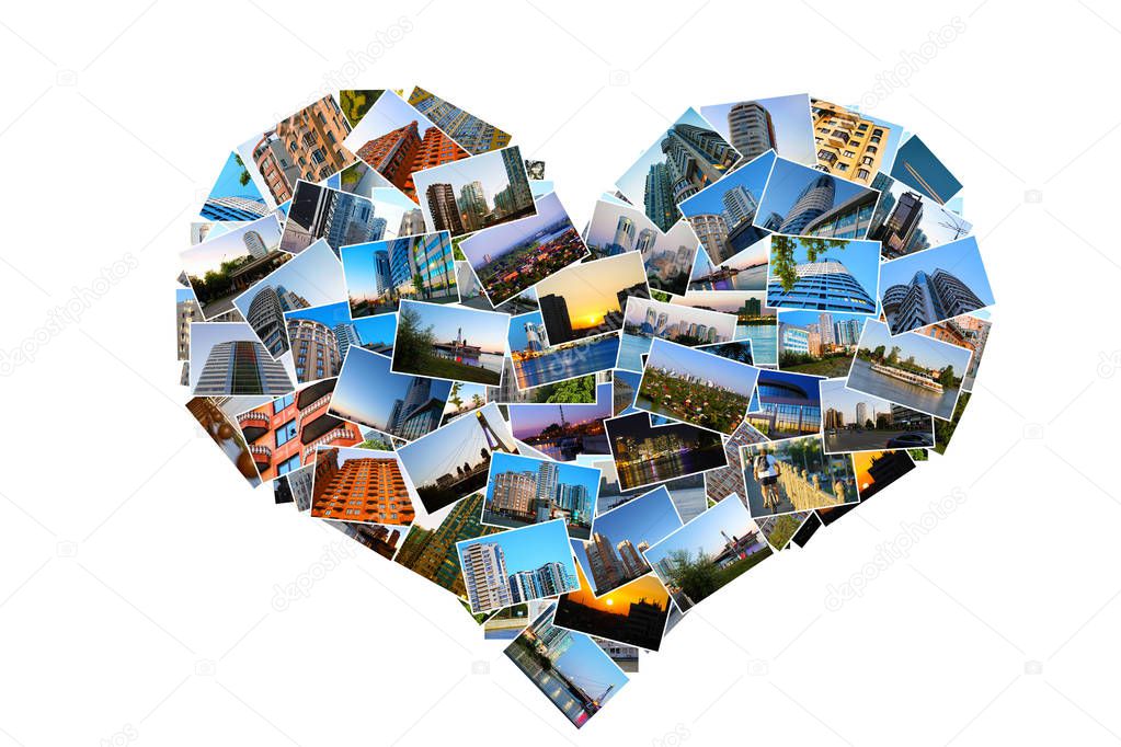 photos of the city laid out in the form of a heart