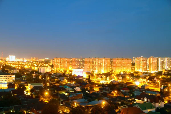 Noche Ciudad Krasnodar Vista Desde Una Altura — Foto de Stock