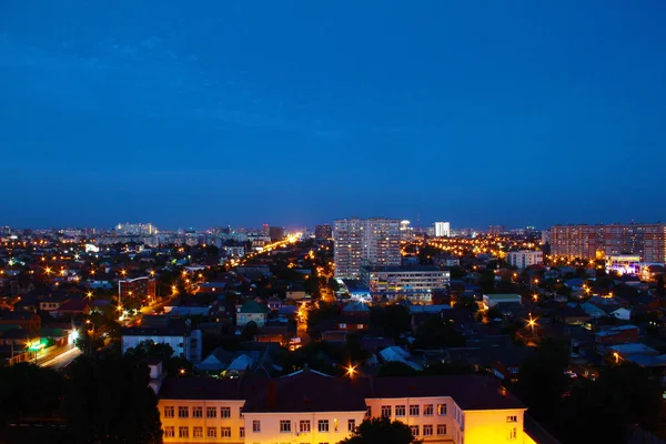Cidade Noturna Krasnodar Vista Uma Altura — Fotografia de Stock