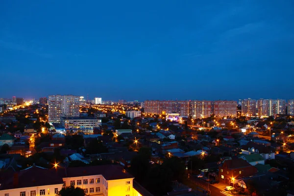 Cidade Noturna Krasnodar Vista Uma Altura — Fotografia de Stock