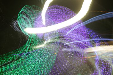 Hareket bulanıklığı efekti, uzun süre pozlama ile renkli ışık parkurlarının görüntüsü.