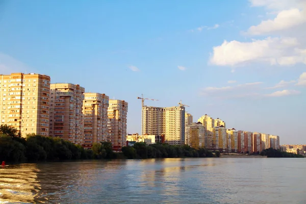 Vue Ville Soir Sur Rivière — Photo