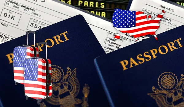 Εικονογράφηση Δύο Διαβατήρια Των Ηπα Δύο Βαλίτσες Την Εικόνα Της — Φωτογραφία Αρχείου